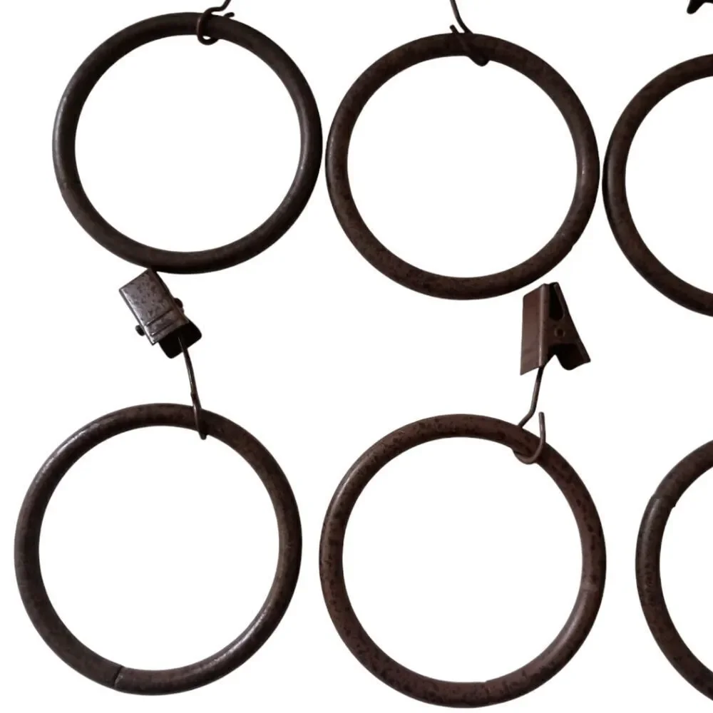 12 Metal Curtain Rings With Clips Dark Brown Bronze Farmhouse 2.25
